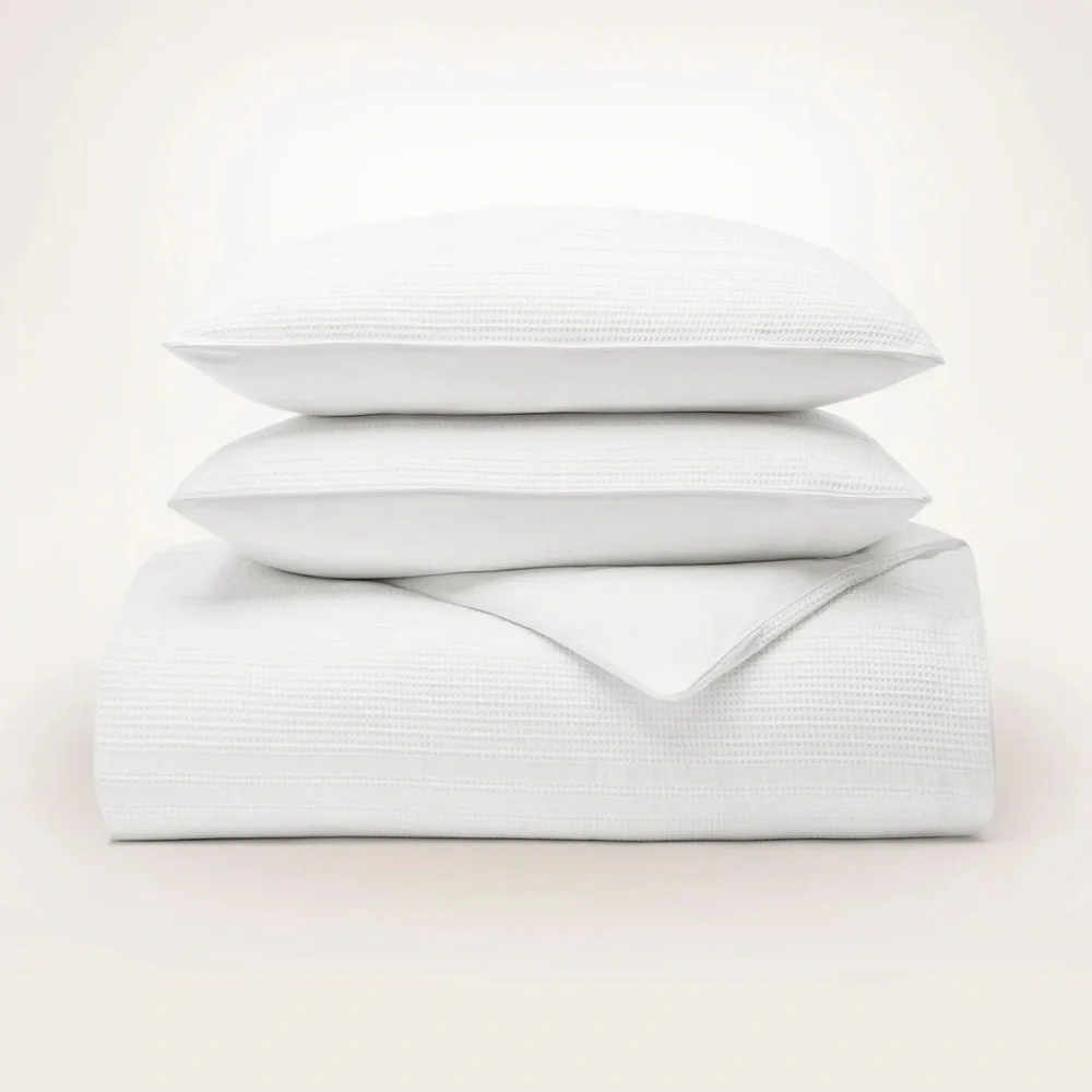 New BOLL AND BRANCH White Dobby Stripe Waffle Duvet Set Size Full/Queen